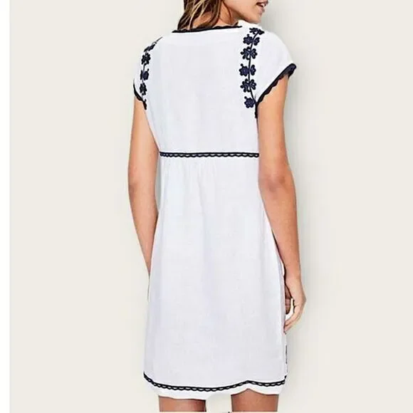 Boden Bea Linen Embroidered Dress - Cabin Blue Ticking Stripe Size US 2 (2R) - Picture 4 of 16